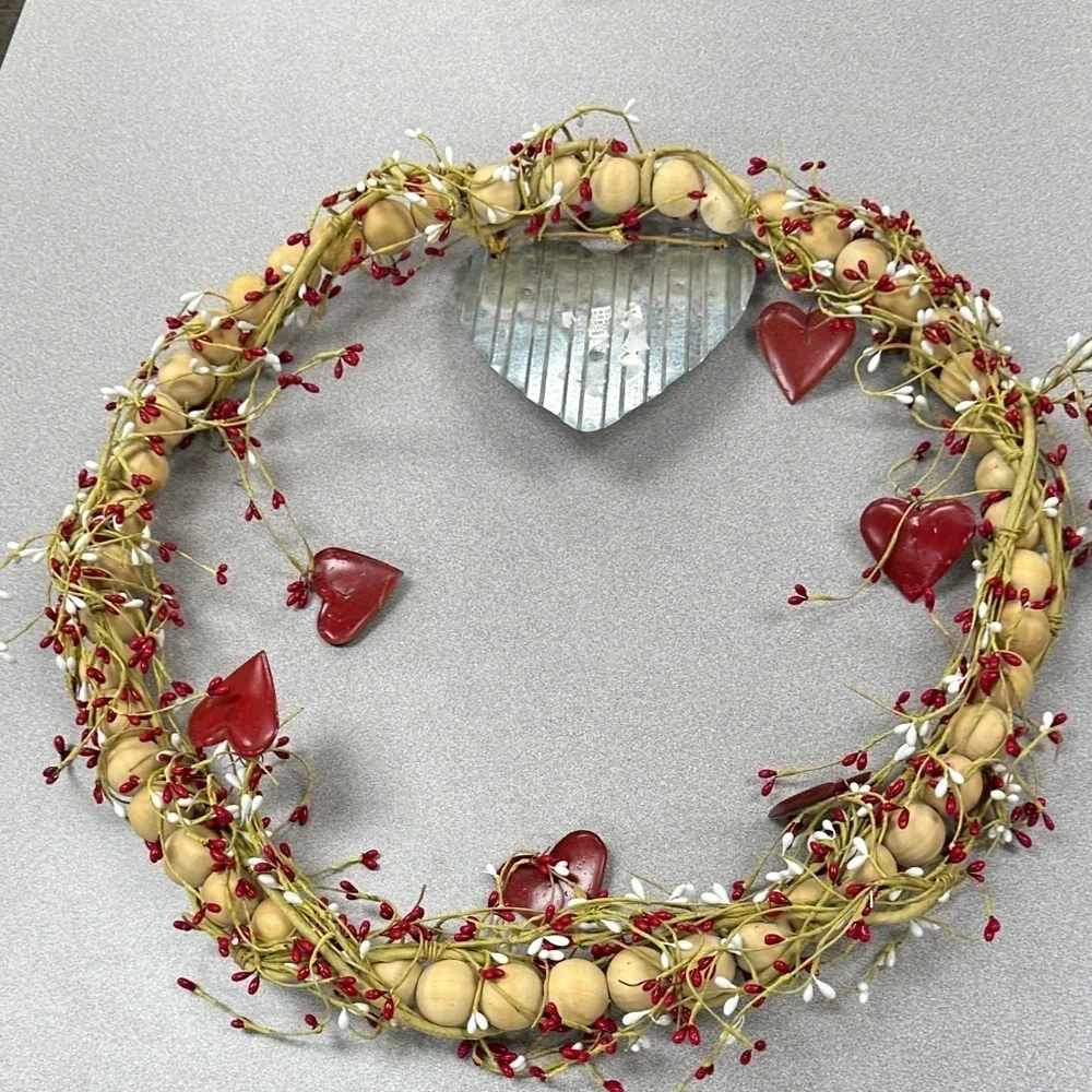 Heart and Berry Wreath with Wooden Beads Valentine’s Day Wreath